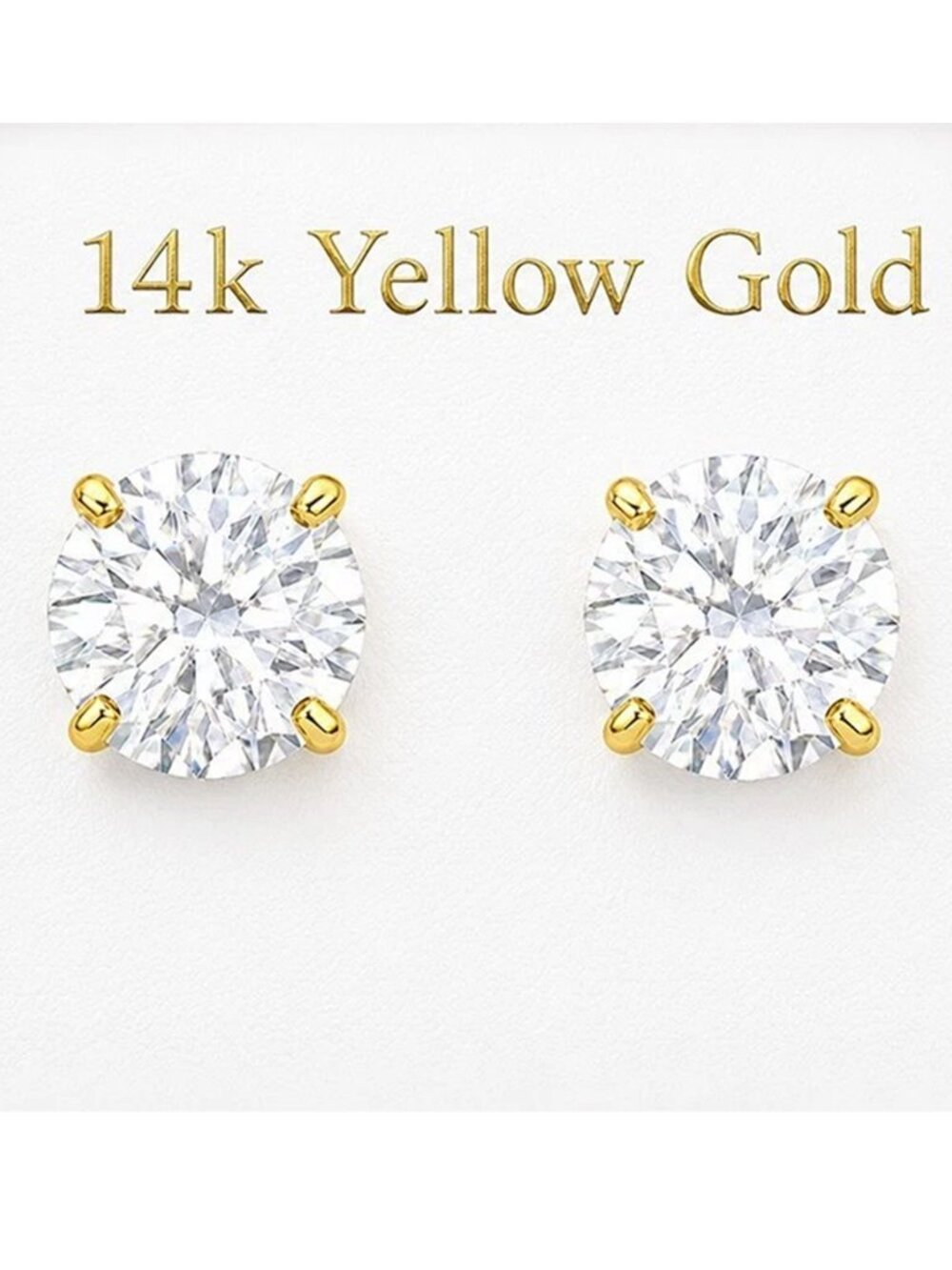6.68 Cts Lab Created White Sapphire Round Stud Earrings 14k Yellow Gold